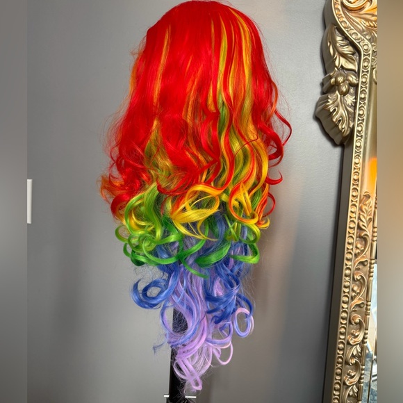 Brand new rainbow synthetic wig. About 13 x 2.5 inch parting space. ~ 24-26 in - Picture 2 of 13